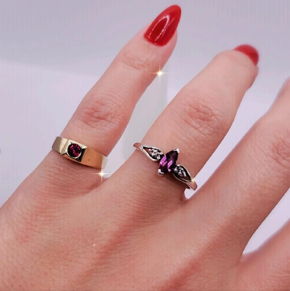Genuine Marquise Amethyst & Round Zircon 925 Sterling Silver Dainty Ring